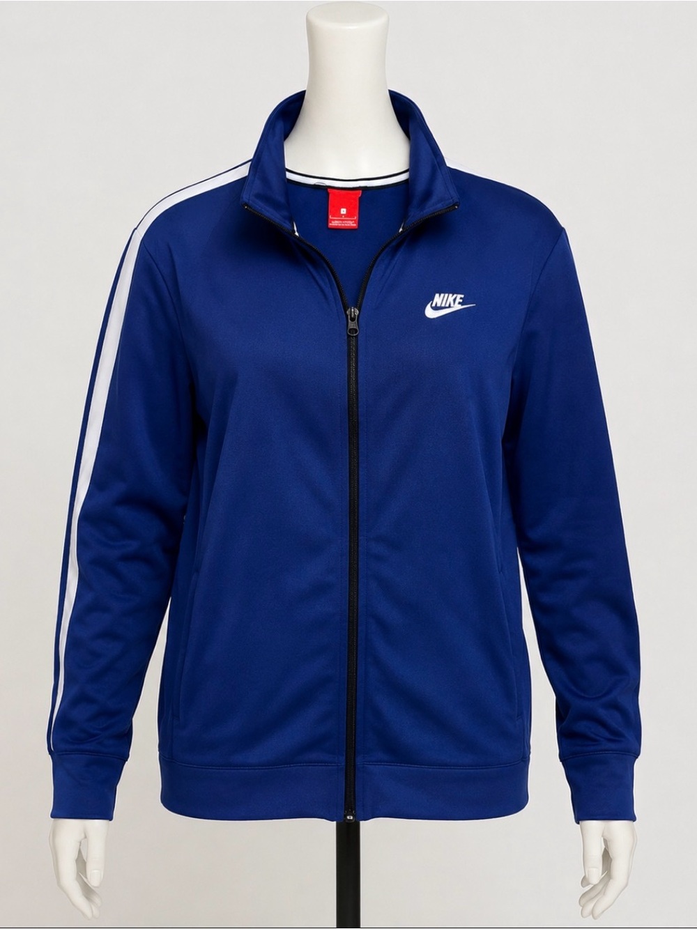 Nike Women's Royal Blue Full-Zip Varsity Jacket with White Stripes